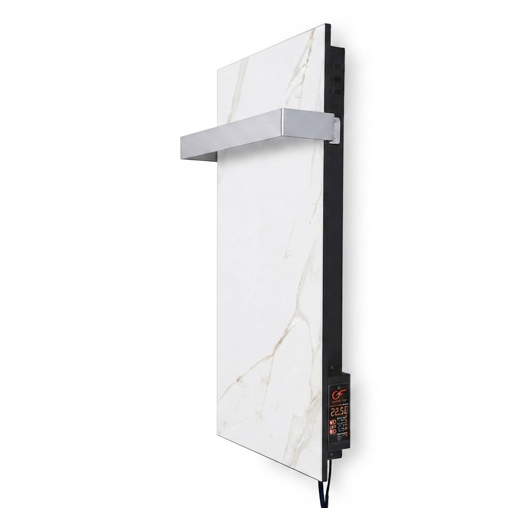 KAMIN KTR-500 W— Ceramic Infrared Panel with Integrated Towel Rail Holder WiFi App control