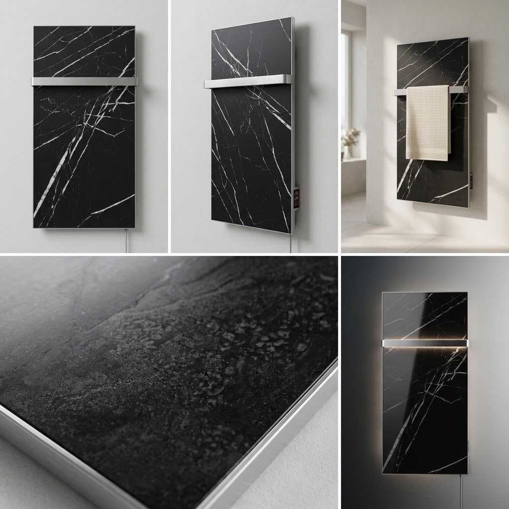 KAMIN KTR-500 W— Ceramic Infrared Panel with Integrated Towel Rail Holder WiFi App control